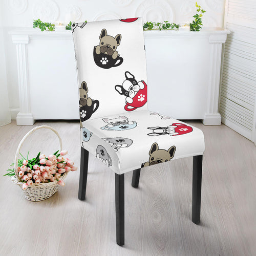 French Bulldog Cup Paw Pattern Dining Chair Slipcover