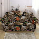 Skull Rose Humming Bird Flower Pattern Loveseat Couch Slipcover