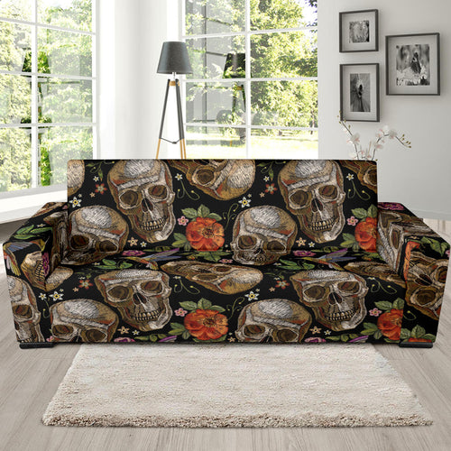 Skull Rose Humming Bird Flower Pattern Sofa Slipcover