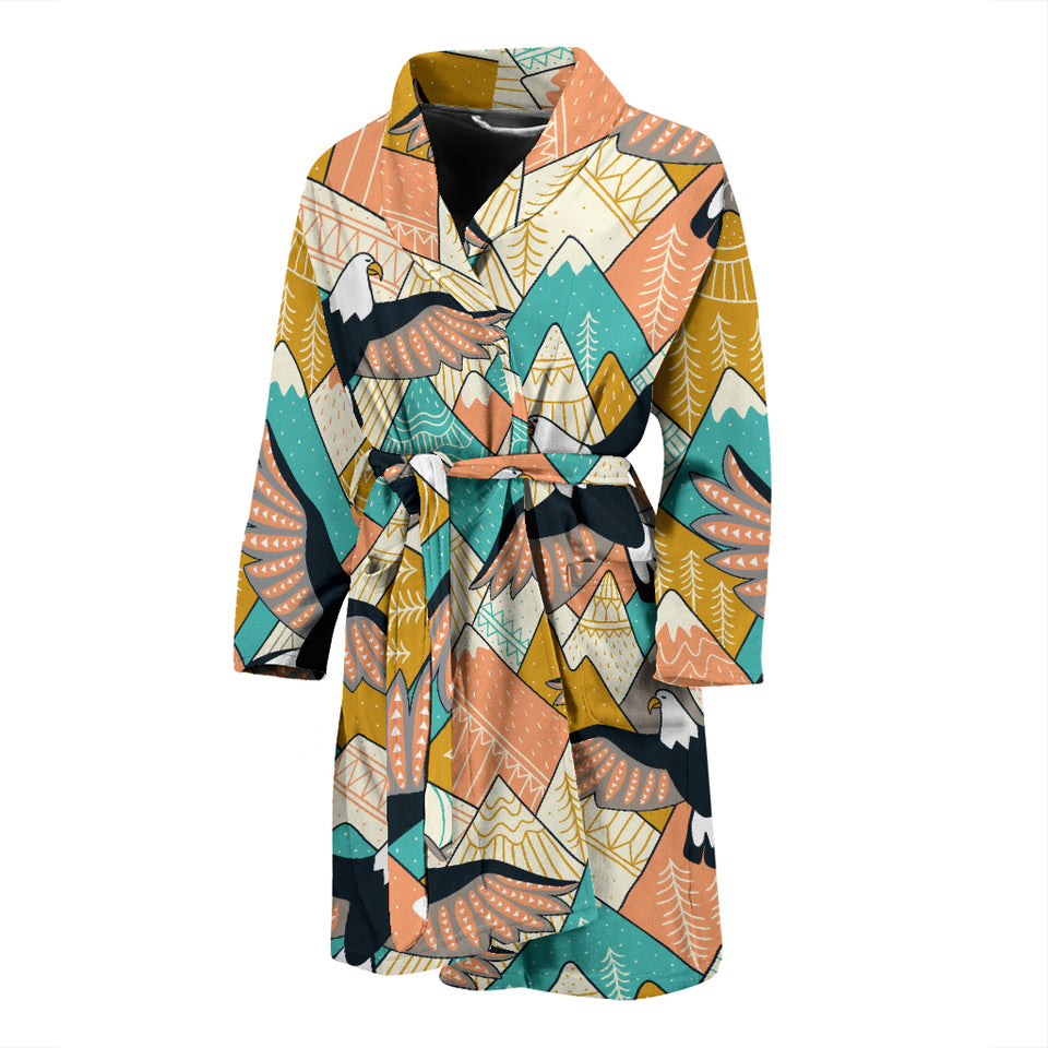 Eagle Pattern Print Design 02 Men's Bathrobe