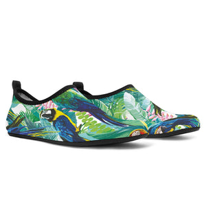 Colorful Parrot Exotic Flower Leaves Aqua Shoes