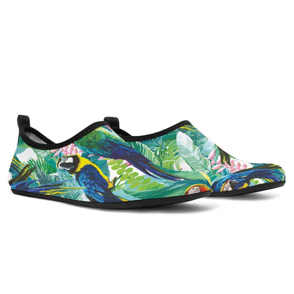 Colorful Parrot Exotic Flower Leaves Aqua Shoes