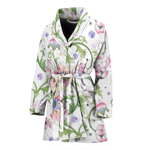 Beautiful Pink Lotus Waterlily Leaves Pattern Women'S Bathrobe