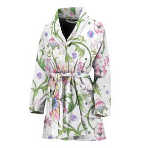 Beautiful Pink Lotus Waterlily Leaves Pattern Women'S Bathrobe
