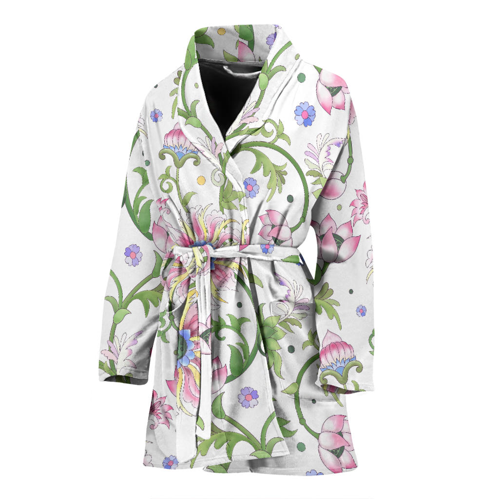 Beautiful Pink Lotus Waterlily Leaves Pattern Women'S Bathrobe