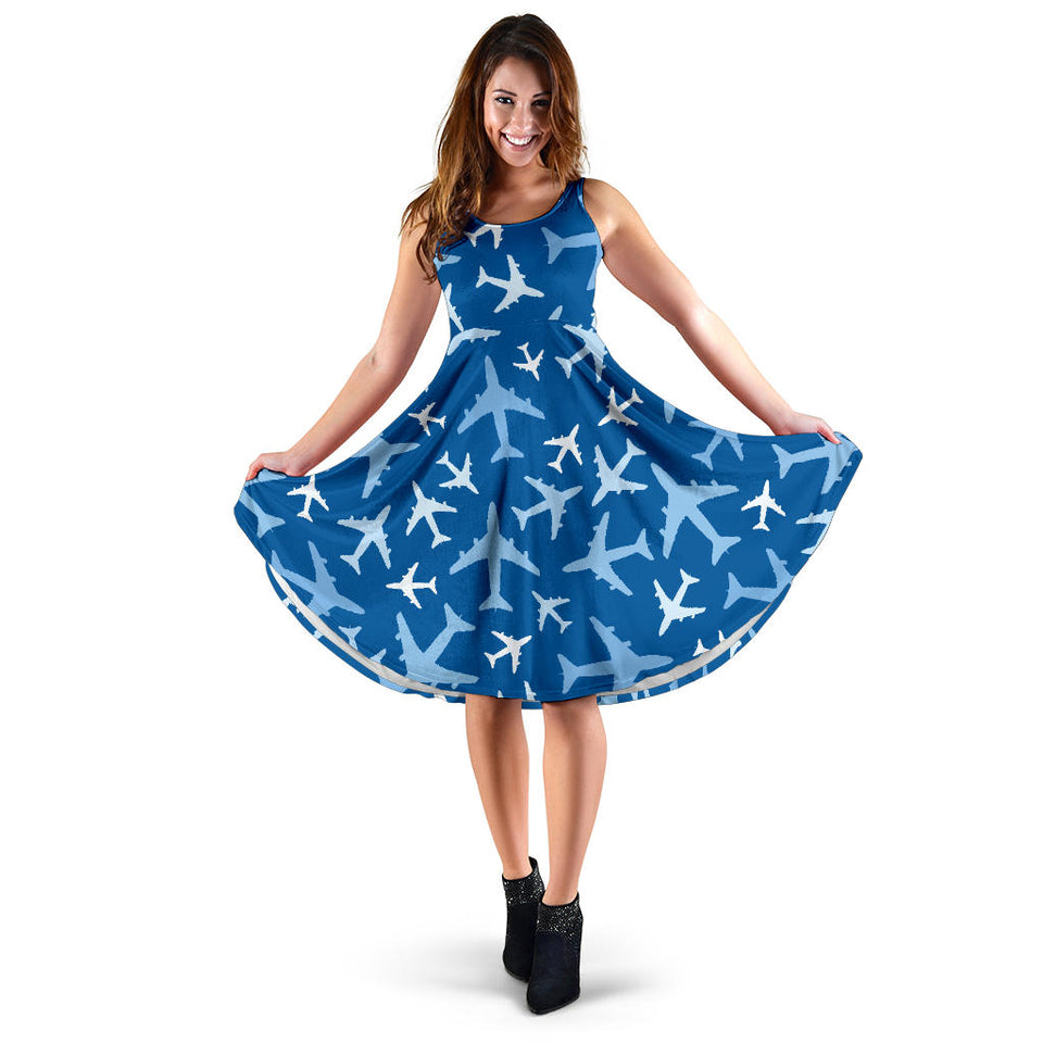 Airplane Pattern In The Sky Sleeveless Midi Dress