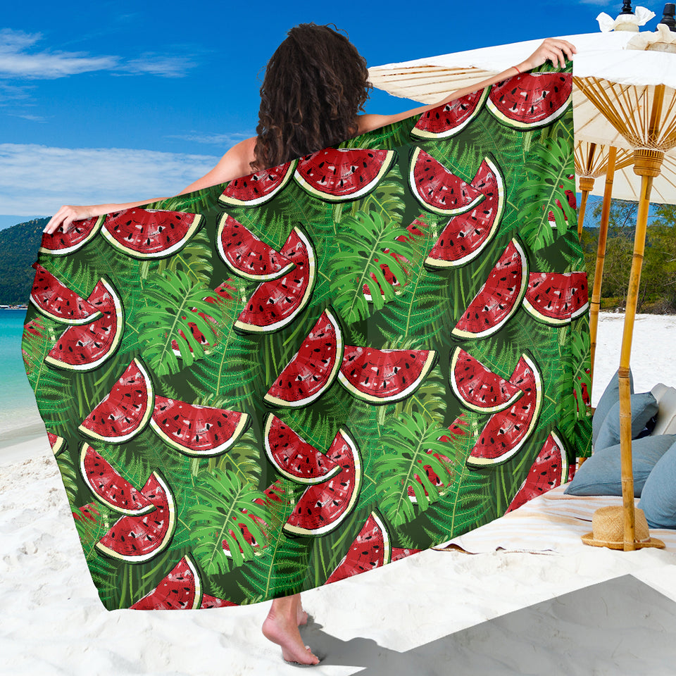 Watermelons Tropical Palm Leaves Pattern Background Sarong