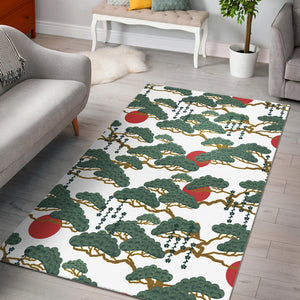Bonsai Red Sun Japanese Pattern Area Rug