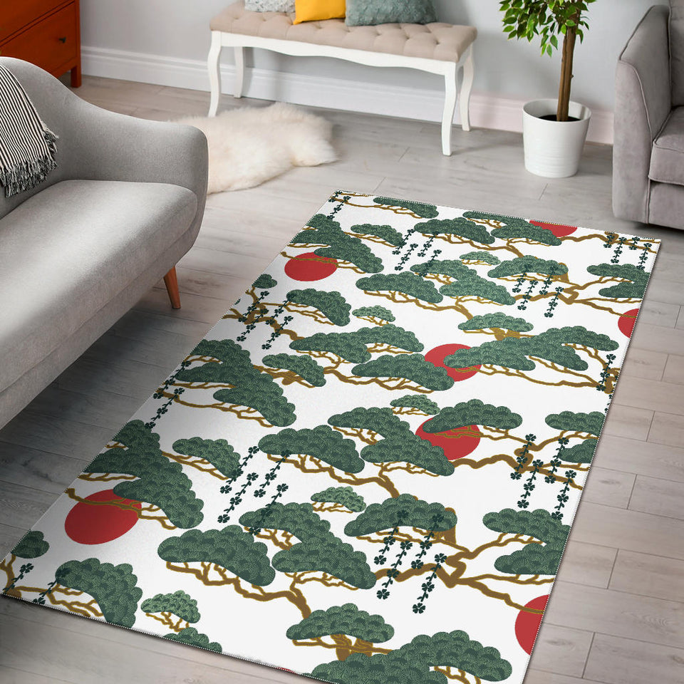 Bonsai Red Sun Japanese Pattern Area Rug