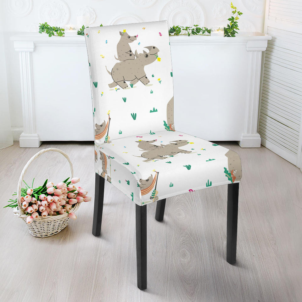 Cute Rhino Pattern Background Dining Chair Slipcover