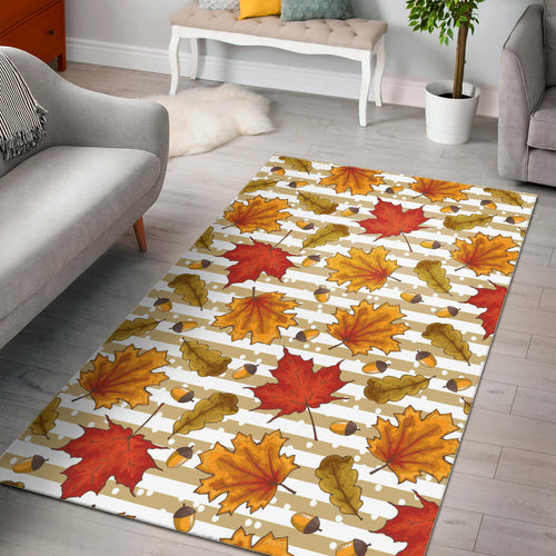 Maple Leaf Oak Leaf Acorns Beige Striped Background Area Rug