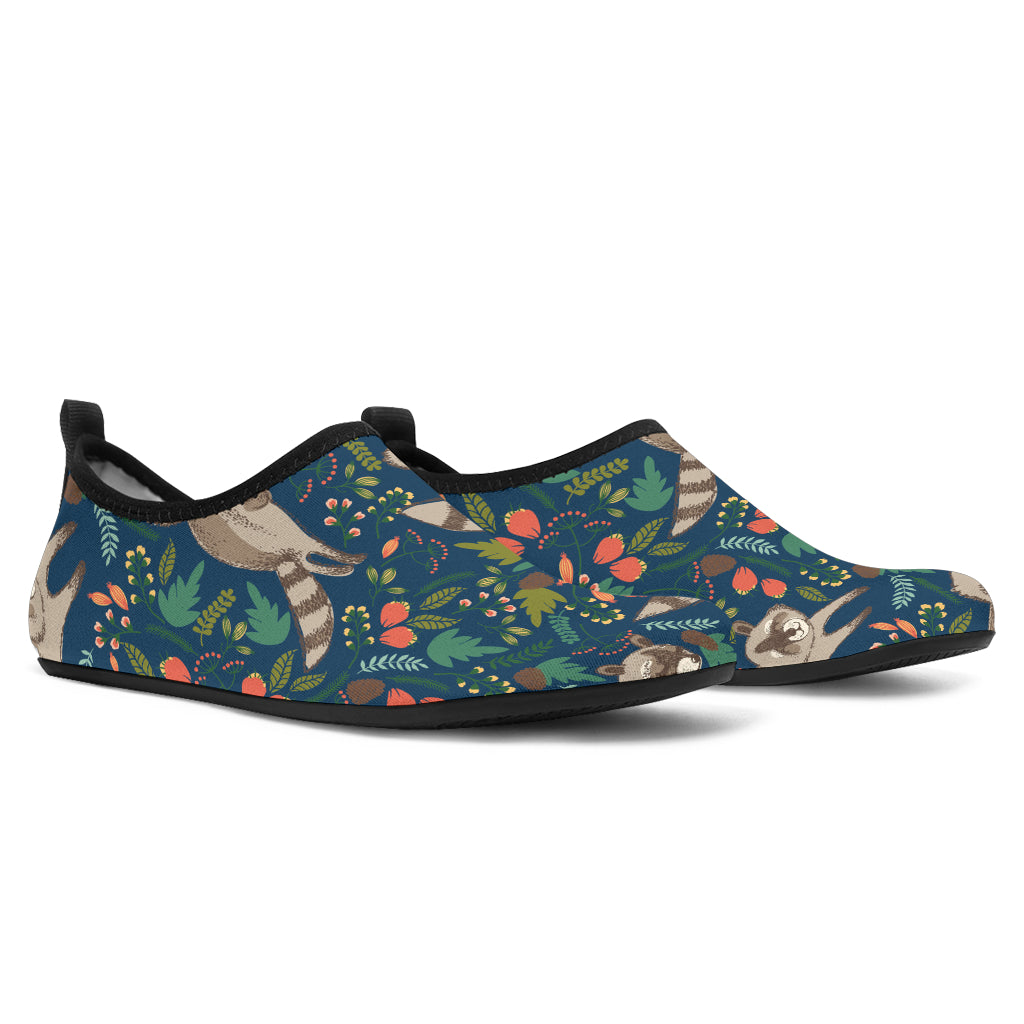 Raccoon Tropical Leaves Pattern Aqua Shoes