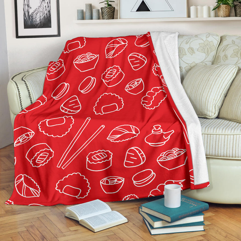 Sushi Pattern Red Background Premium Blanket