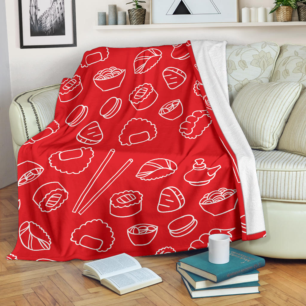 Sushi Pattern Red Background Premium Blanket