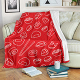 Sushi Pattern Red Background Premium Blanket