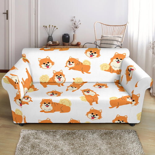 Brown Pomeranian Pattern Loveseat Couch Slipcover