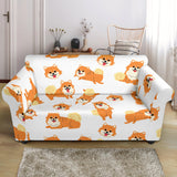 Brown Pomeranian Pattern Loveseat Couch Slipcover