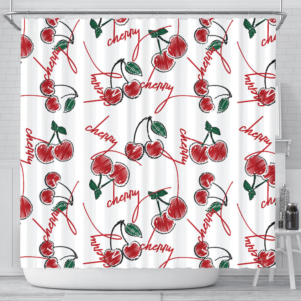 Hand Drawn Cherry Pattern Shower Curtain Fulfilled In US