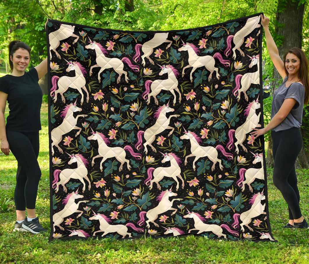 Unicorns Forest Background Premium Quilt