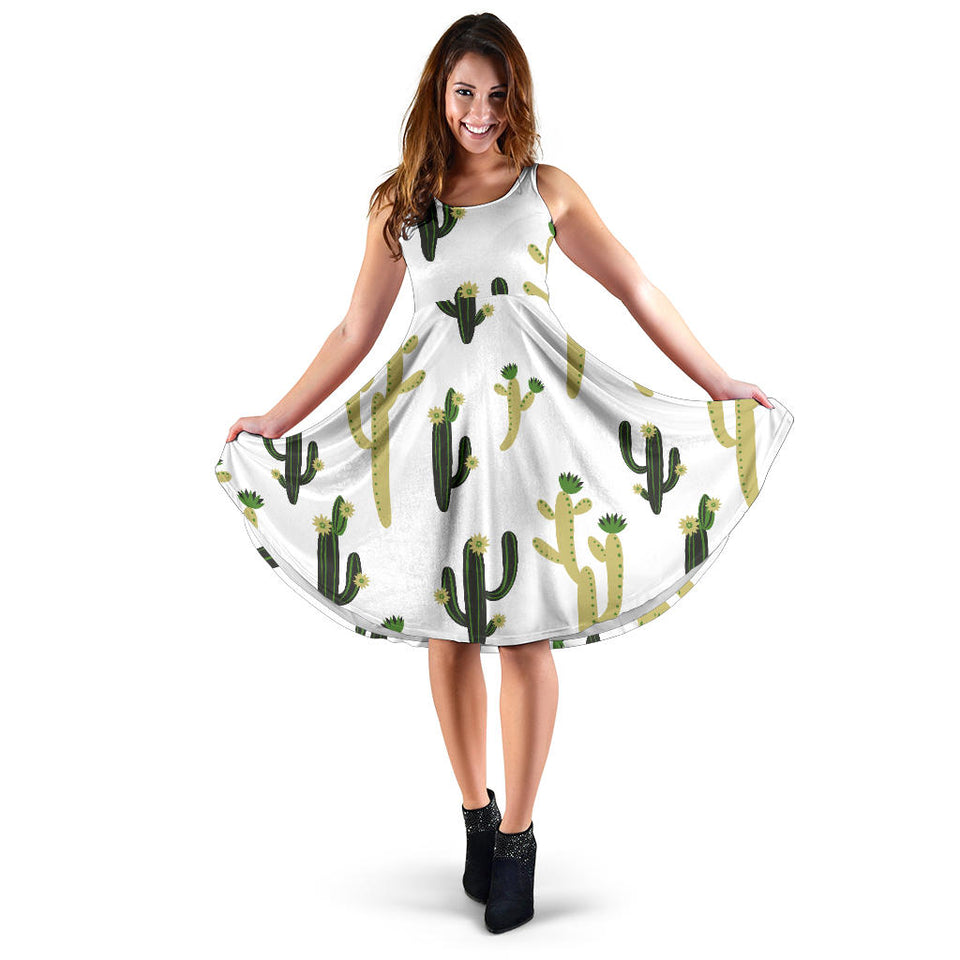 Cute Cactus Pattern Sleeveless Midi Dress