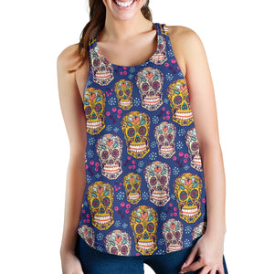 Sugar skull flower pattern Women Racerback Tank Top