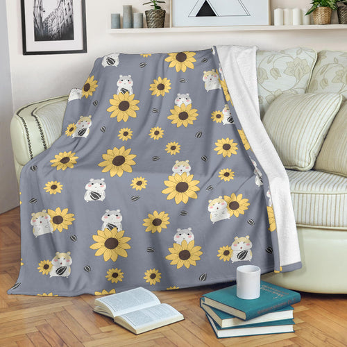 Cute Hamster Sunflower Pattern Background Premium Blanket