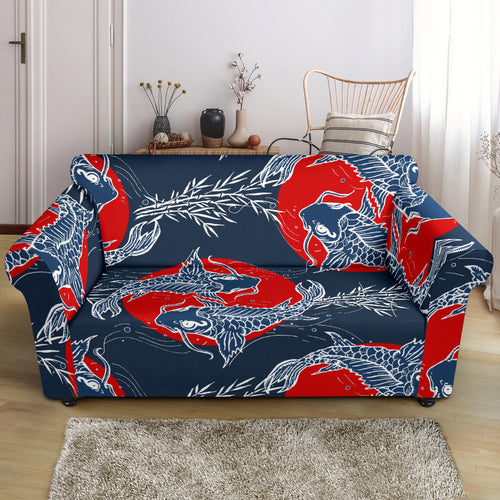 Koi Fish Carp Fishs Hand Drawn Japanese Art Loveseat Couch Slipcover