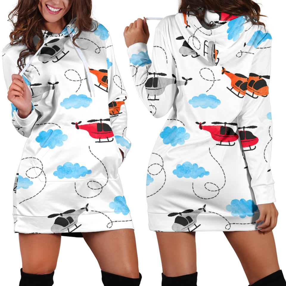 Watercolor Helicopter Cloud Pattern Women'S Hoodie Dress
