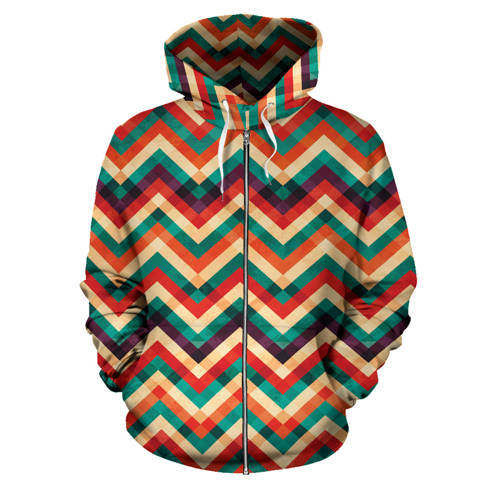 Zigzag  Chevron Colorful Pattern Zip Up Hoodie
