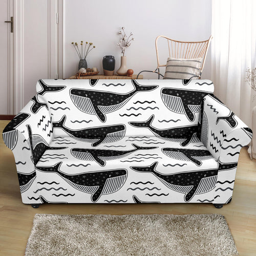 Black Whale Pattern Loveseat Couch Slipcover