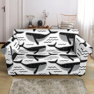 Black Whale Pattern Loveseat Couch Slipcover