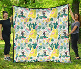 Cute Parrot Toucan Flamingo Cactus Exotic Leaves Pattern Premium Quilt