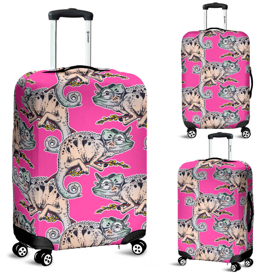 Chameleon Lizard Pattern Pink Background Luggage Covers