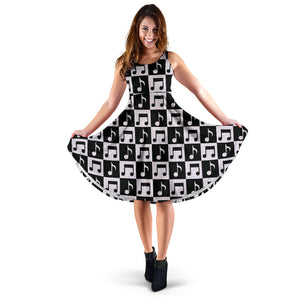 Music Notes Pattern Print Design 01 Sleeveless Midi Dress