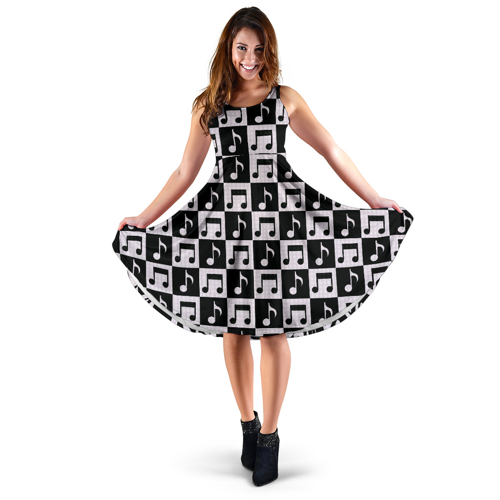 Music Notes Pattern Print Design 01 Sleeveless Midi Dress