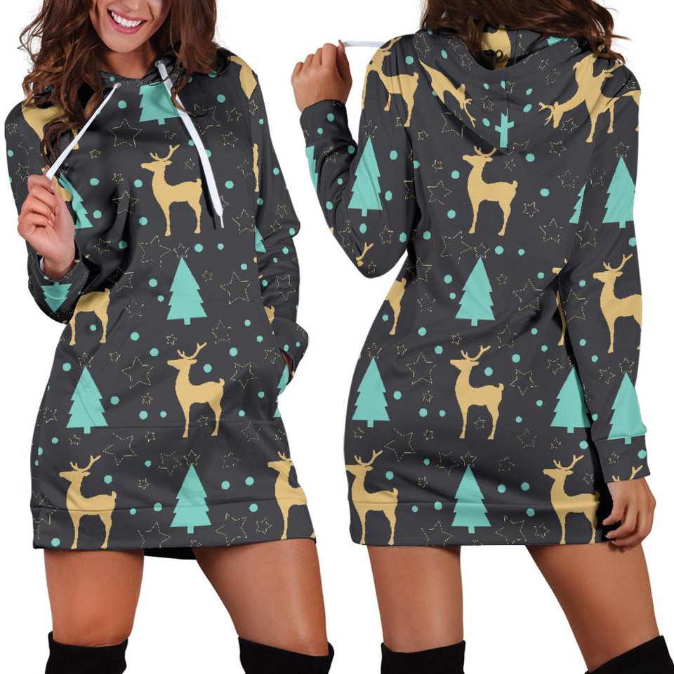 Deers Star Tree Pattern Women'S Hoodie Dress