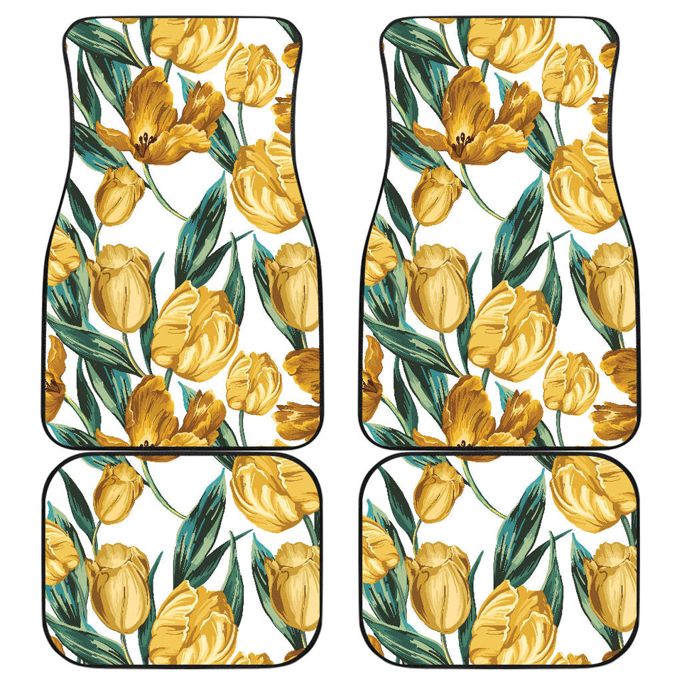 Yellow Tulips Pattern Front And Back Car Mats
