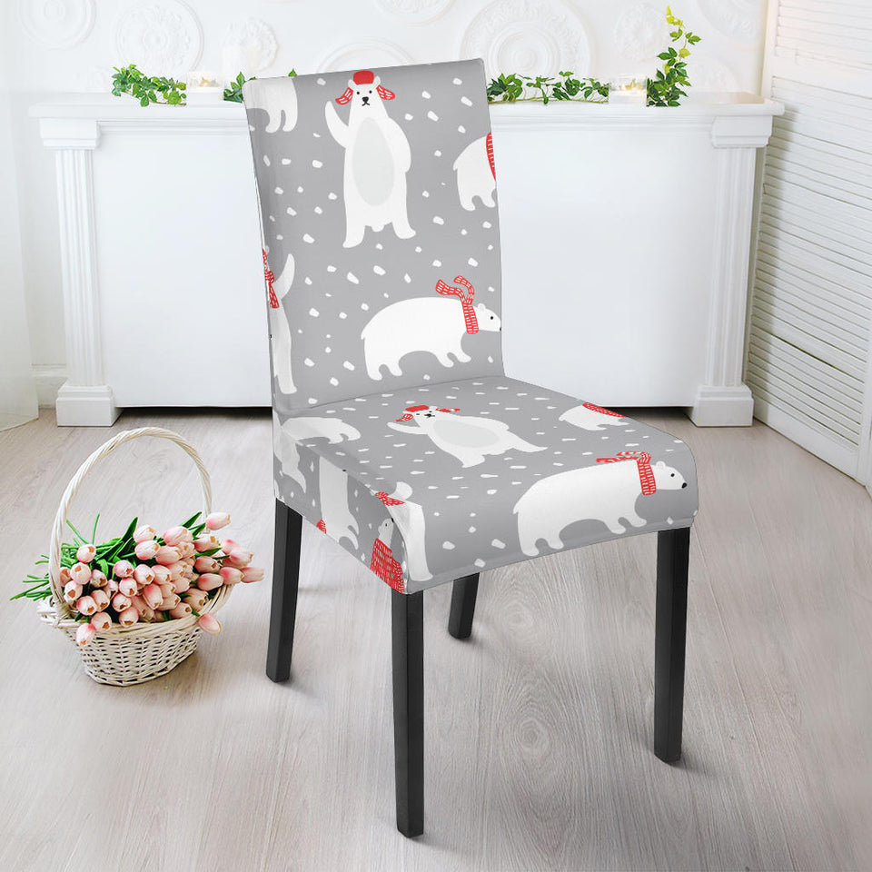 Cute Polar Bear Christmas Snow Pattern Dining Chair Slipcover