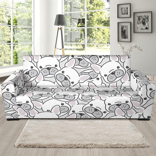 Cute French Bulldog Head Pattern Sofa Slipcover