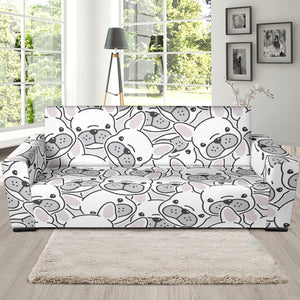 Cute French Bulldog Head Pattern Sofa Slipcover
