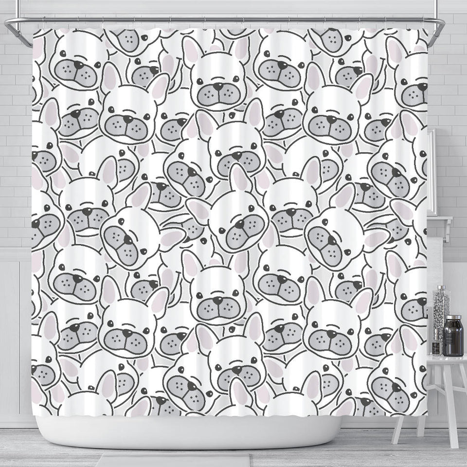 Cute French Bulldog Head Pattern Shower Curtain Fulfilled In US