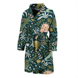 Dinosaurs Tropical Leaves Flower Pattern Men'S Bathrobe