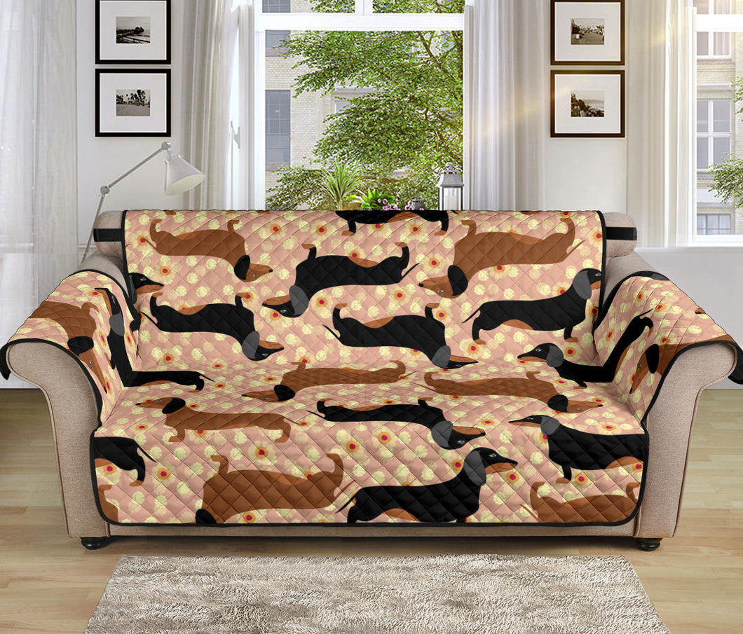 Dachshund floral background Sofa Cover Protector