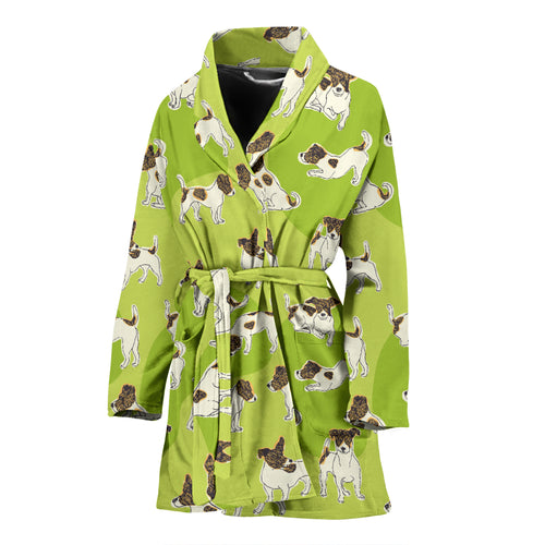 Jack Russel Pattern Print Design 01 Women's Bathrobe