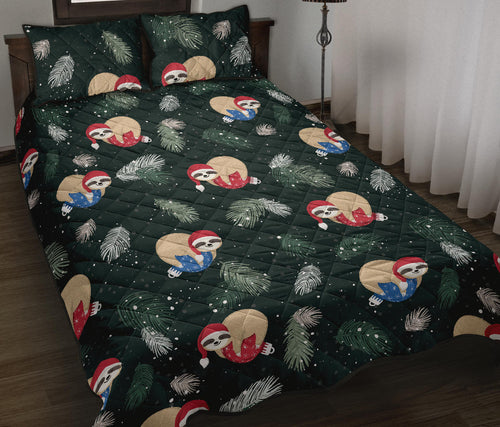 Cute sloths sleeping christmas ball santa hat pattern Quilt Bed Set