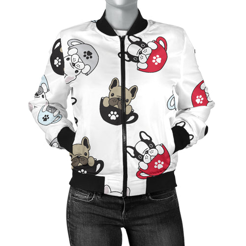 French Bulldog Cup Paw Pattern Women'S Bomber Jacket