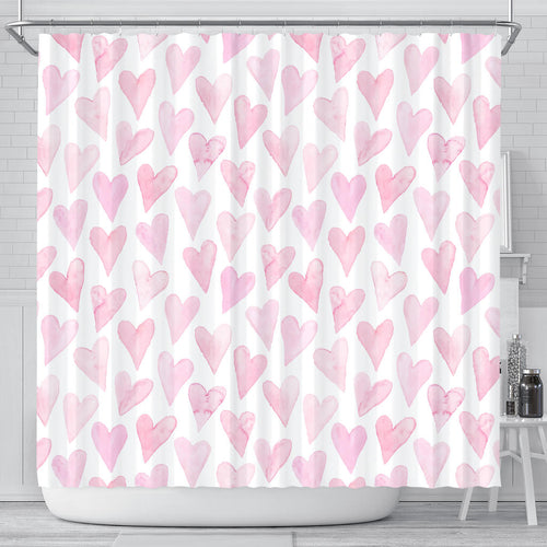 Watercolor Pink Heart Pattern Shower Curtain Fulfilled In US
