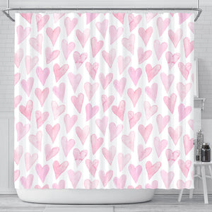 Watercolor Pink Heart Pattern Shower Curtain Fulfilled In US