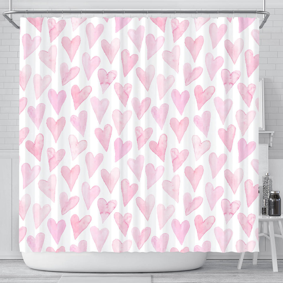 Watercolor Pink Heart Pattern Shower Curtain Fulfilled In US