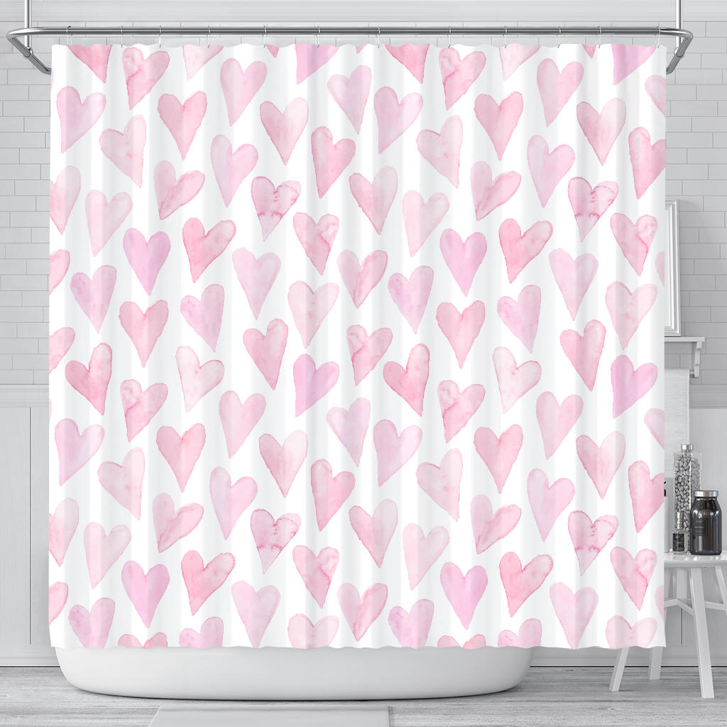 Watercolor Pink Heart Pattern Shower Curtain Fulfilled In US